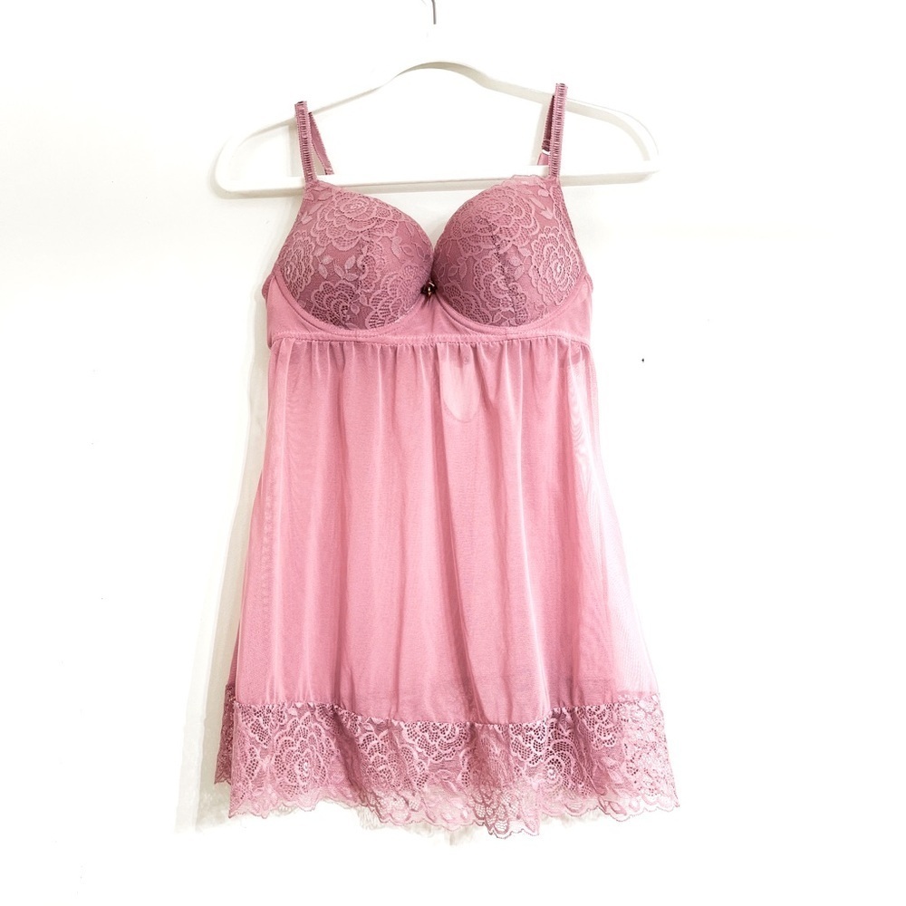 Daisy Fuentes Mauve Pink Baby Doll‎ Size L Padded Cups Laced Adjustable Straps